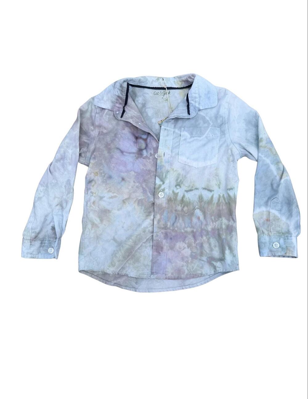 Tie Dye Button Up Children's Long Sleeve Shirt | Geode Tie - Ice Dye